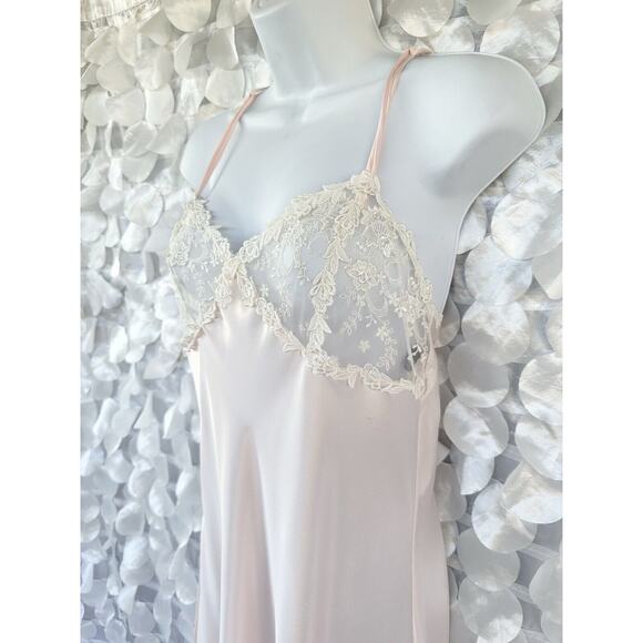 Oleg Cassini Small Long Pink Satin Gown Dress Lace Bridal Elegant Wide Sweep - Picture 4 of 12